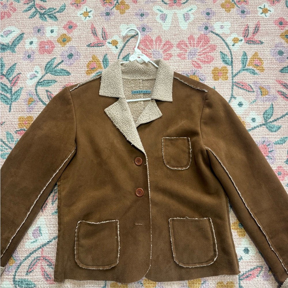Velvet Brown Blazer with Sherpa Trim